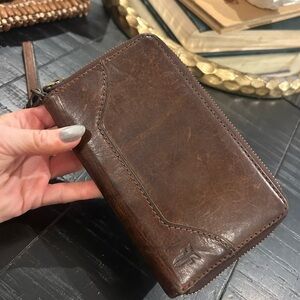 Frye Dark Brown Leather Clutch Wristlet